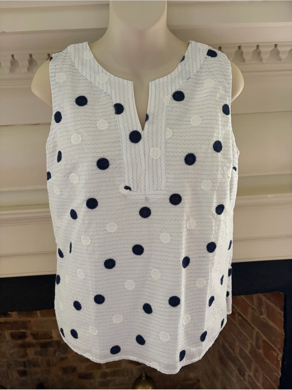 Talbots Navy & White Polk-a-Dot Sleeveless Tunic Top Sz SP NWT $89